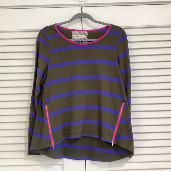 Anthropologie LILI'S CLOSET Stripe Zip Tee Shirt Top Blouse Sz M - Picture 11 of 11
